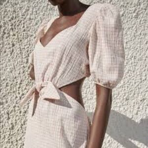 Zara Beige Plaid Puff Sleeve Dress